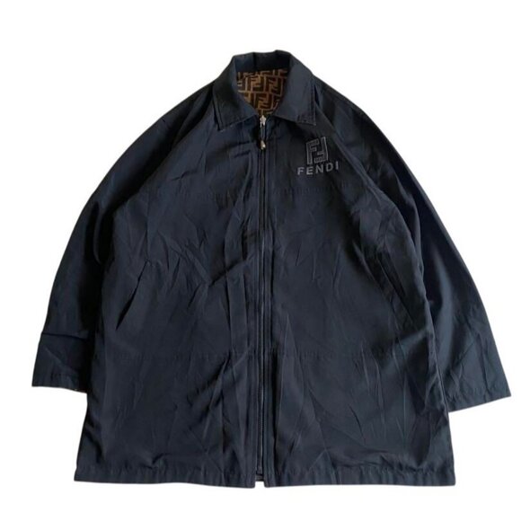 Authentic Fendi Vintage Zucca Monogram Reversible Jacket Trench Coat Brown - Picture 4 of 10